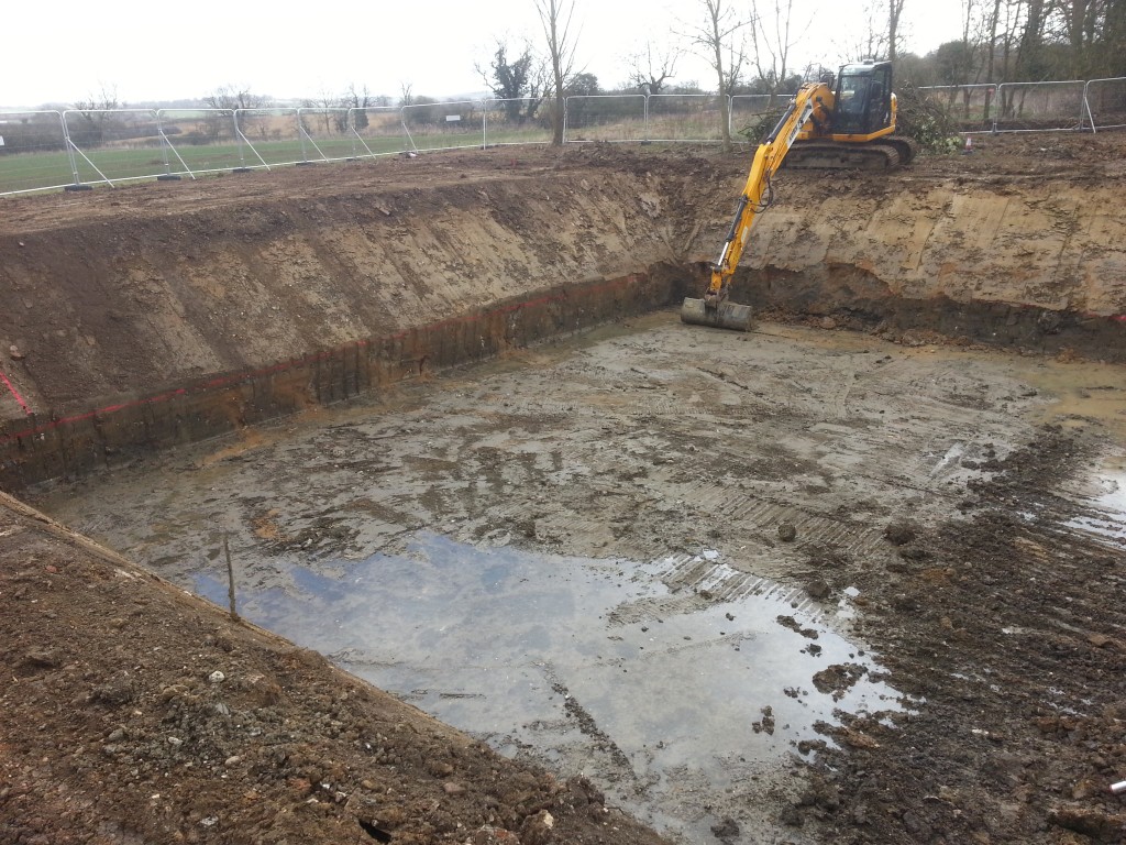 Banks of excavation being angled for safety